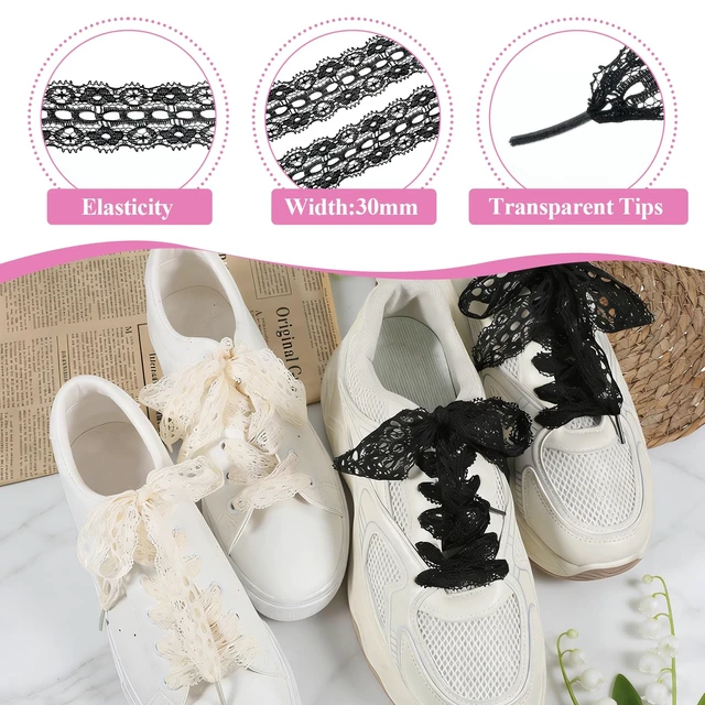 Alt view image 5 of 7 - 4 Pairs Lace Shoelaces 3CM Wide Cute Shoe Laces Strings Sneakers Hollow Lacy Shoe Laces for Womens Sneakers Girls