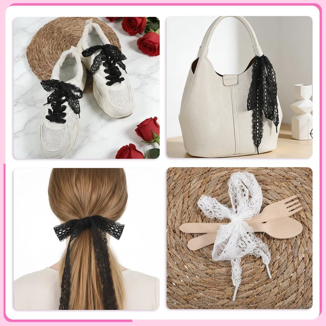 Alt view image 7 of 7 - 4 Pairs Lace Shoelaces 3CM Wide Cute Shoe Laces Strings Sneakers Hollow Lacy Shoe Laces for Womens Sneakers Girls