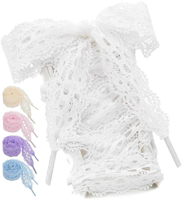 Main image of Flat Lace Shoe Laces, 3CM Balletcore Lace Shoelaces White 100 | 1.18 inch Ribbon Elasticity Lacy Shoelace for Women Girls Sneakers, Fancy Soft Stretchy Decorative shoe strings, 10 colors