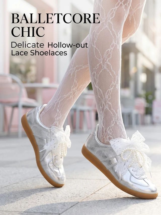 Alt view image 4 of 7 - Flat Lace Shoe Laces, 3CM Balletcore Lace Shoelaces White 100 | 1.18 inch Ribbon Elasticity Lacy Shoelace for Women Girls Sneakers, Fancy Soft Stretchy Decorative shoe strings, 10 colors