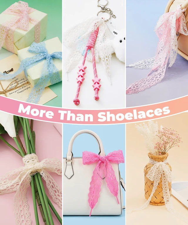 Alt view image 7 of 7 - Flat Lace Shoe Laces, 3CM Balletcore Lace Shoelaces White 100 | 1.18 inch Ribbon Elasticity Lacy Shoelace for Women Girls Sneakers, Fancy Soft Stretchy Decorative shoe strings, 10 colors