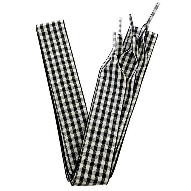 Alt view image 2 of 7 - Flat Checkered Shoelaces, Gingham Ribbon Shoe Laces No.24, 47" | Flat Plaid Shoe Laces for Women Sneakers, 1 Inch Wide, Non-Stretch Nylon, Replacement for Canvas Boots, Gift Decorative Strap