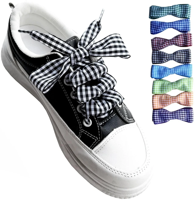 Main image of Flat Checkered Shoelaces, Gingham Ribbon Shoe Laces No.24, 47" | Flat Plaid Shoe Laces for Women Sneakers, 1 Inch Wide, Non-Stretch Nylon, Replacement for Canvas Boots, Gift Decorative Strap