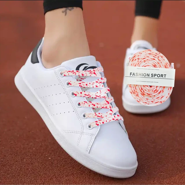 Alt view image 3 of 7 - Shoe Laces for Women and Mans,1 Pairs White Red Paint Splatter Pattern Stylish Shoe Laces for Sneakers(Red 1 Pairs, 47in/120cm)