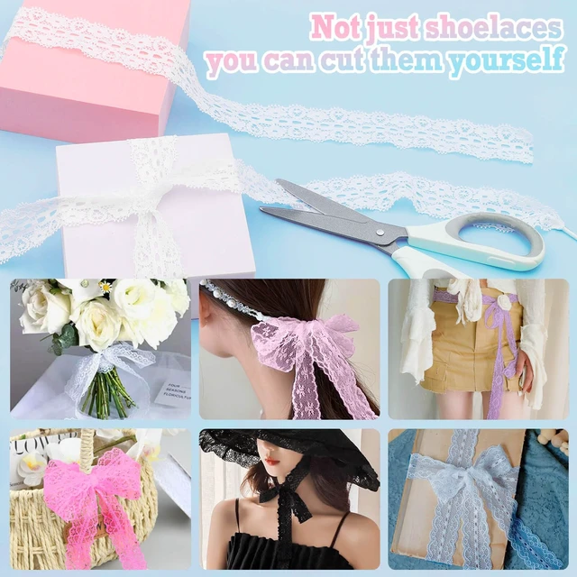 Alt view image 6 of 7 - Flat Lace Fancy Shoelaces: 2 Pairs 23 Inch White Lacy Shoe Laces | 3CM Wide, Cute Sneakers Shoestrings, Soft Nylon Material, Fit for Tennis Shoes/High Tops/Boots