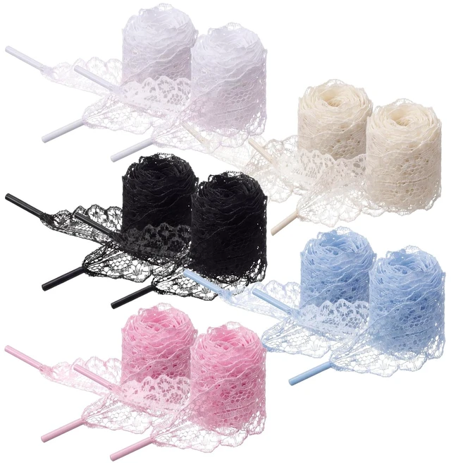 Main image of 5 Pairs Fancy Lace Shoelaces Soft Flat Hollow Ribbon Lace Shoe Laces for Women (Black White Beige Pink Blue)