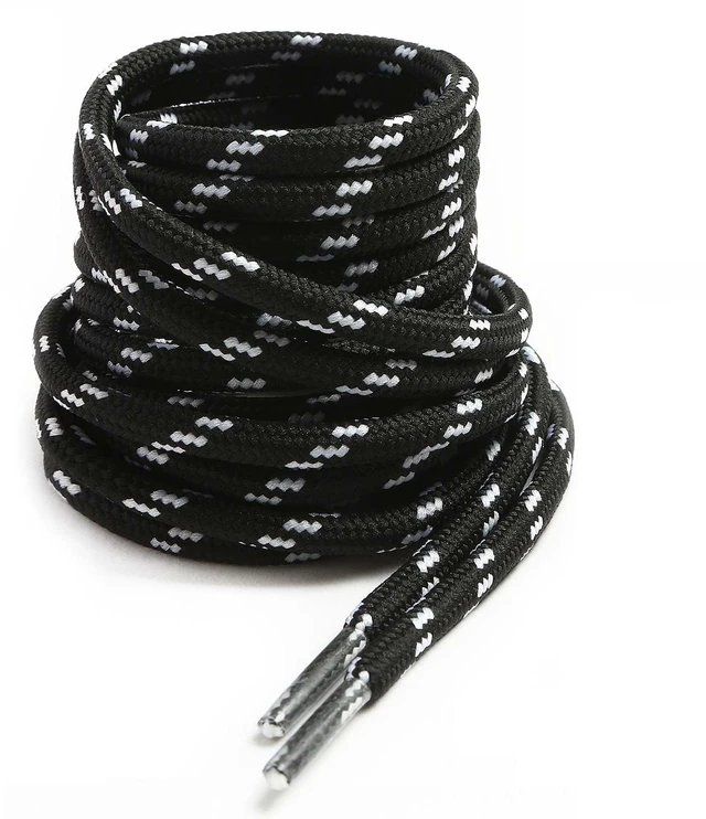 Main image of 47 In Round Black Boot Laces Heavy Duty, White Dot Work Boot Laces | 1 Pair 120 cm Men Women Replacement Black Shoe Laces, Stay Tied Shoe Strings, Walking Hiking Outdoor Tactical Boot Shoelaces