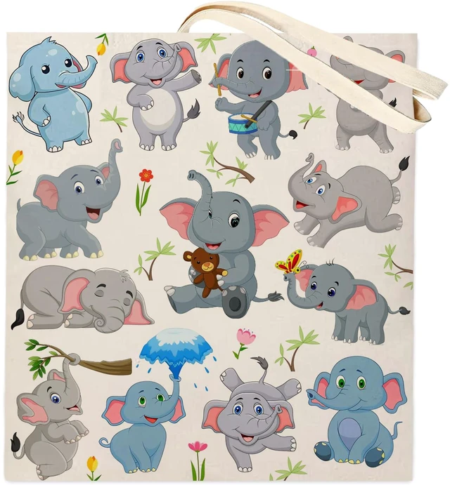 Main image of Elephant Tote Bag, Canvas Reusable | Gift/Shopping/Beach/Grocery Canvas Bag - Birthday & Christmas Gift for Women
