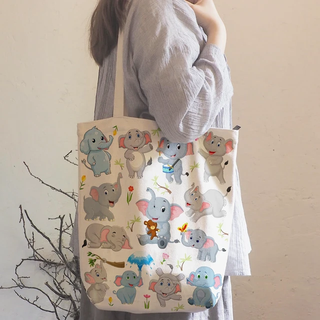 Alt view image 2 of 6 - Elephant Tote Bag, Canvas Reusable | Gift/Shopping/Beach/Grocery Canvas Bag - Birthday & Christmas Gift for Women