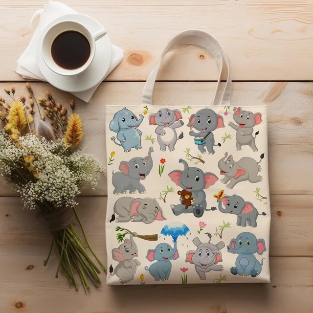 Alt view image 3 of 6 - Elephant Tote Bag, Canvas Reusable | Gift/Shopping/Beach/Grocery Canvas Bag - Birthday & Christmas Gift for Women