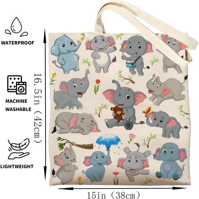 Alt view image 4 of 6 - Elephant Tote Bag, Canvas Reusable | Gift/Shopping/Beach/Grocery Canvas Bag - Birthday & Christmas Gift for Women