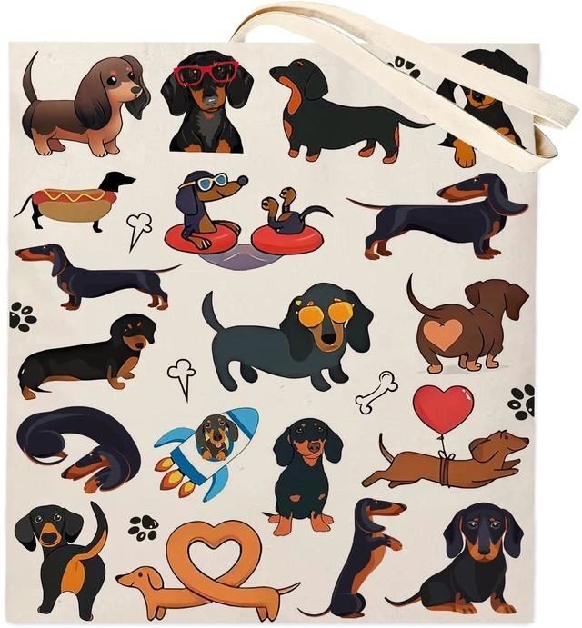 Main image of Dachshund Tote Bag, Canvas Reusable | Gift/Shopping/Beach/Grocery Canvas Bag - Birthday & Christmas Gift for Women