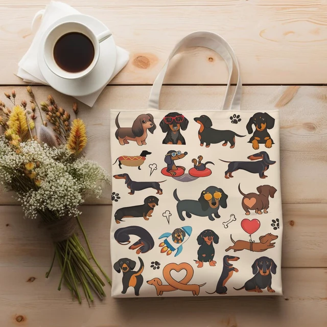 Alt view image 3 of 6 - Dachshund Tote Bag, Canvas Reusable | Gift/Shopping/Beach/Grocery Canvas Bag - Birthday & Christmas Gift for Women