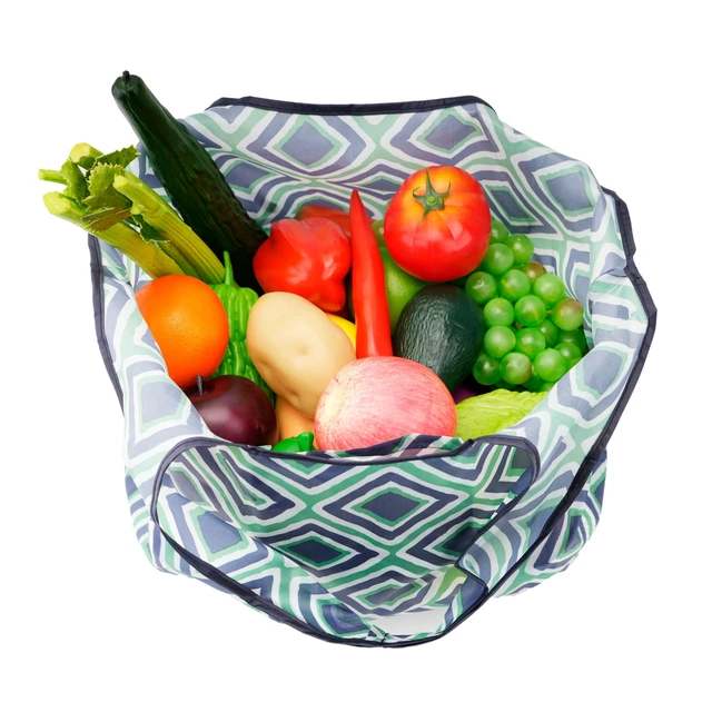 Alt view image 3 of 7 - Foldable Reusable Shopping Grocery Bags, Lightweight, Washable, Cute Packable Polyester Tote Bag (2, Diamond Grid)