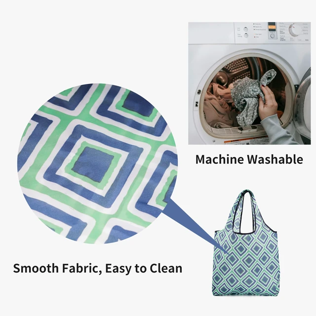 Alt view image 4 of 7 - Foldable Reusable Shopping Grocery Bags, Lightweight, Washable, Cute Packable Polyester Tote Bag (2, Diamond Grid)