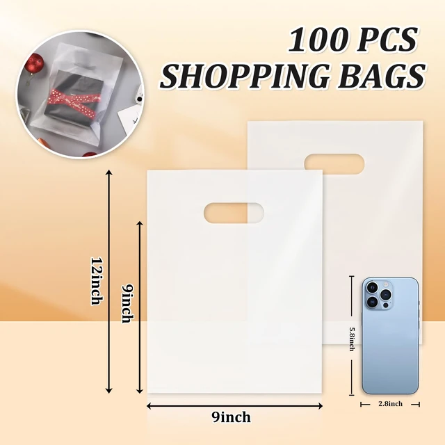 Alt view image 2 of 7 - 100 Pack Clear Plastic Bags, 9"x12" Merchandise Bags With Die Cut Handles | Plastic Bags With Handles For Retail, Small Business, Boutique Stores, Gifts