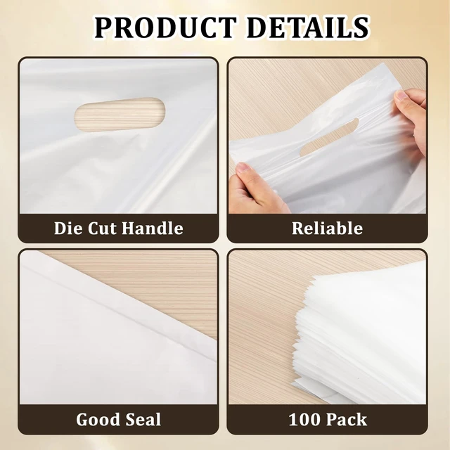 Alt view image 4 of 7 - 100 Pack Clear Plastic Bags, 9"x12" Merchandise Bags With Die Cut Handles | Plastic Bags With Handles For Retail, Small Business, Boutique Stores, Gifts