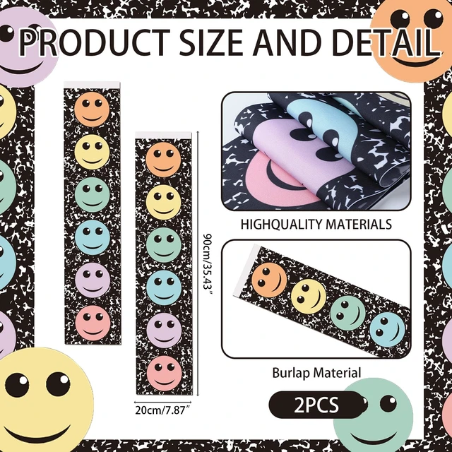 Alt view image 2 of 6 - 2 Pcs Composition Notebook Classroom Door Window Curtains Cover 7.8 x 35 in | Fabric Pastel Smile Face Door Panel Blackout Lockdown, Window Cover for Back to School, Teacher Nursery Room Decor