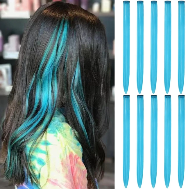 Main image of Teal Blue Hair Extensions Clip in 10 Pieces Synthetic Hairpieces