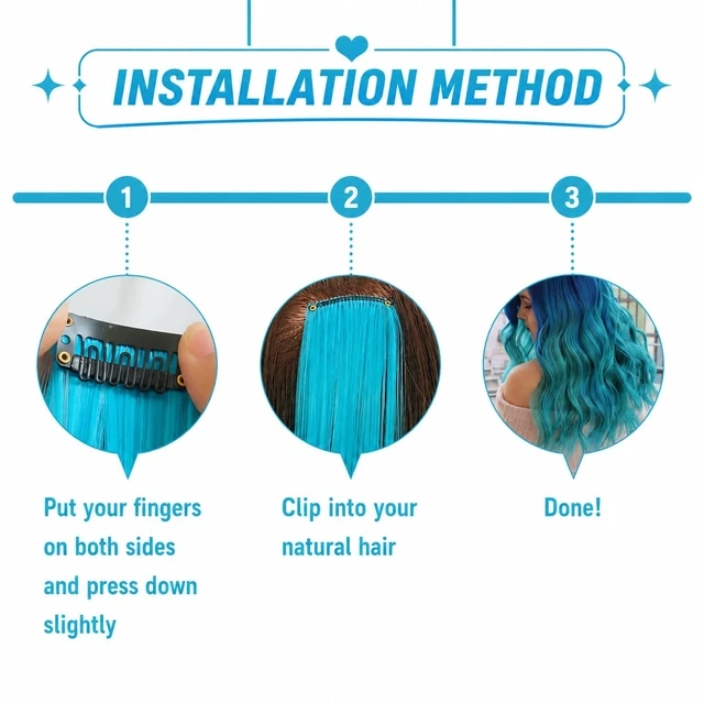 Alt view image 4 of 5 - Teal Blue Hair Extensions Clip in 10 Pieces Synthetic Hairpieces