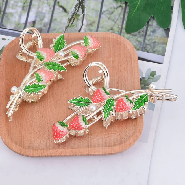 Alt view image 2 of 7 - Hair Clip 2Pcs Cute Strawberry Metal Hair Claw Strong Non Slip Hold Hair Jaw Pink Acetate Hair Clips Accessories for Women and Teens Fashion Hair Supplies