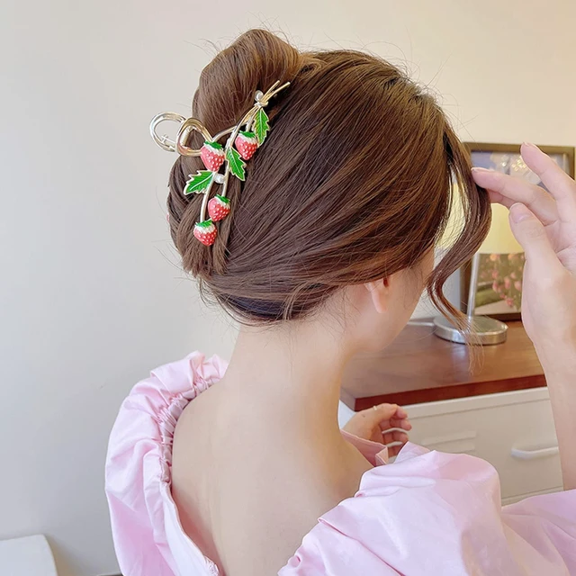 Alt view image 3 of 7 - Hair Clip 2Pcs Cute Strawberry Metal Hair Claw Strong Non Slip Hold Hair Jaw Pink Acetate Hair Clips Accessories for Women and Teens Fashion Hair Supplies
