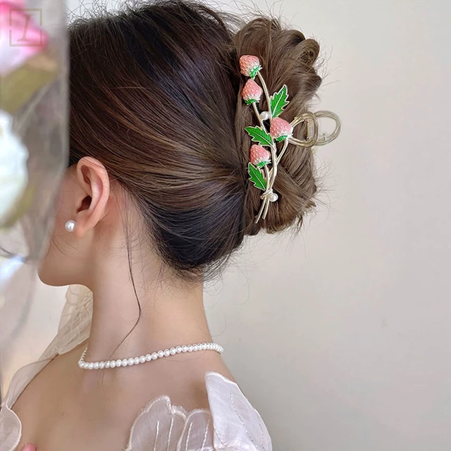 Alt view image 5 of 7 - Hair Clip 2Pcs Cute Strawberry Metal Hair Claw Strong Non Slip Hold Hair Jaw Pink Acetate Hair Clips Accessories for Women and Teens Fashion Hair Supplies