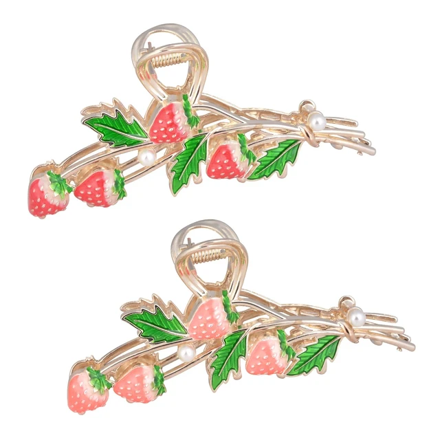 Alt view image 7 of 7 - Hair Clip 2Pcs Cute Strawberry Metal Hair Claw Strong Non Slip Hold Hair Jaw Pink Acetate Hair Clips Accessories for Women and Teens Fashion Hair Supplies