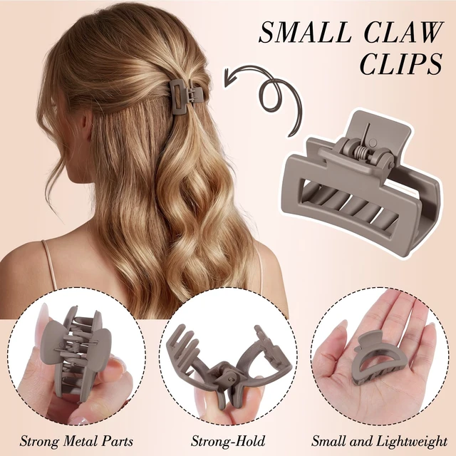 Alt view image 3 of 7 - 12Pcs 1.6-In Small Hair Claw Clips for Women Girl Thin Short Half-up | Matte Black Brown Beige, 4 Styles Plastic Cute Barrettes Hairpins Accessories Gifts