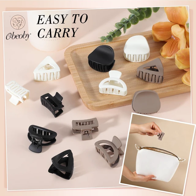 Alt view image 4 of 7 - 12Pcs 1.6-In Small Hair Claw Clips for Women Girl Thin Short Half-up | Matte Black Brown Beige, 4 Styles Plastic Cute Barrettes Hairpins Accessories Gifts