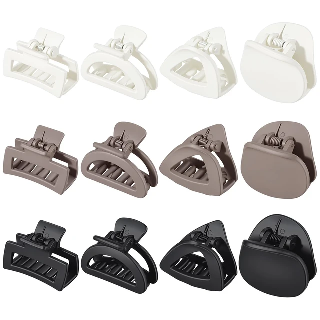 Alt view image 7 of 7 - 12Pcs 1.6-In Small Hair Claw Clips for Women Girl Thin Short Half-up | Matte Black Brown Beige, 4 Styles Plastic Cute Barrettes Hairpins Accessories Gifts
