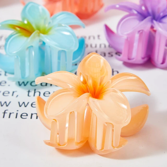 Alt view image 3 of 6 - Hair Claw Clips for Women, 8 Pack Hawaiian Plumeria Hibiscus Large Hair Clips for Thick Thin Hair, Strong Hold Non-Slip Tropical Beach Hair Accessories, Gifts for Women and Girls (8 Colors)