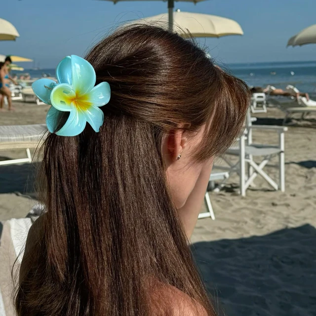 Alt view image 4 of 6 - Hair Claw Clips for Women, 8 Pack Hawaiian Plumeria Hibiscus Large Hair Clips for Thick Thin Hair, Strong Hold Non-Slip Tropical Beach Hair Accessories, Gifts for Women and Girls (8 Colors)