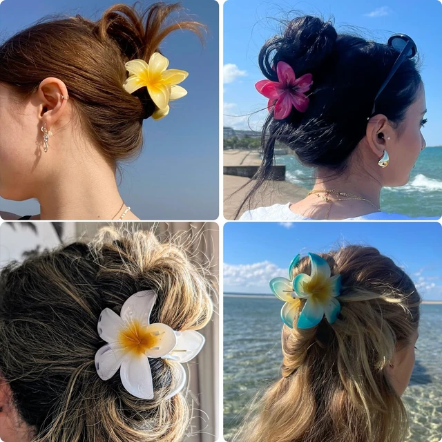 Alt view image 5 of 6 - Hair Claw Clips for Women, 8 Pack Hawaiian Plumeria Hibiscus Large Hair Clips for Thick Thin Hair, Strong Hold Non-Slip Tropical Beach Hair Accessories, Gifts for Women and Girls (8 Colors)