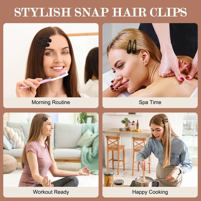 Alt view image 7 of 7 - Glossy Black Snap Hair Clips, 50 PCS Hair Barrettes for Women | Classic black hair clips for daily styling and minimalist accessories, 2 inch