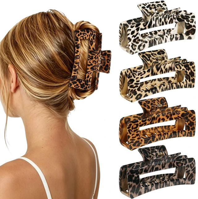 Alt view image 2 of 7 - 4 Pcs Hair Clips 4.1 Inch Claw Clips Leopard Hair Accessories