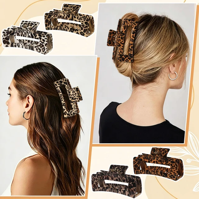 Alt view image 6 of 7 - 4 Pcs Hair Clips 4.1 Inch Claw Clips Leopard Hair Accessories