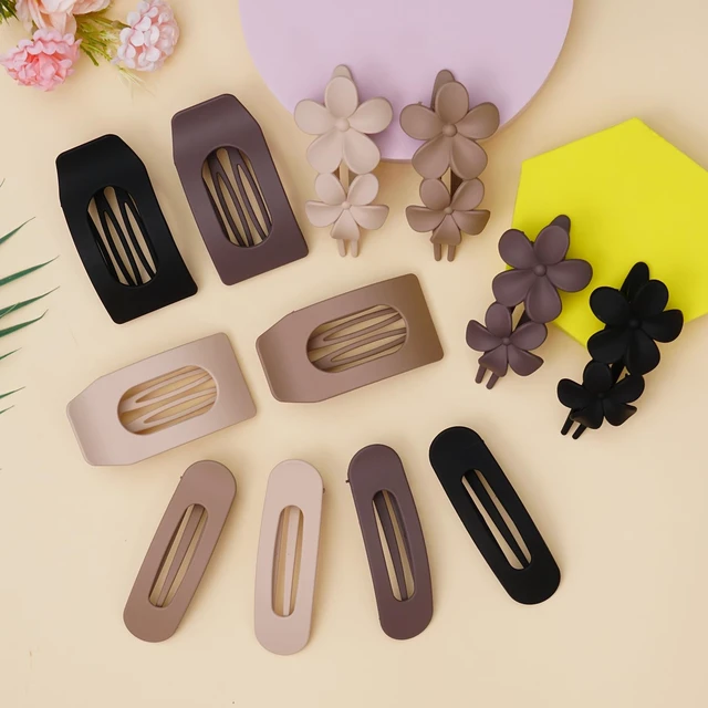 Alt view image 3 of 6 - Flat Hair Clips for Women Matte Neutral Square Claw Clips, Flat Barrettes & Flower Pins in Black, Blonde,Light Brown & Dark Brown, Soft Touch Hair Accessories for Thick & Thin Hair