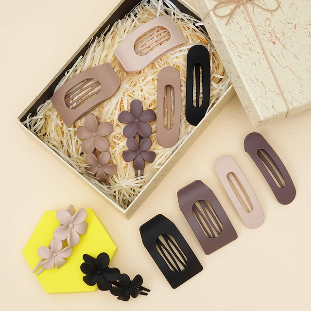Alt view image 5 of 6 - Flat Hair Clips for Women Matte Neutral Square Claw Clips, Flat Barrettes & Flower Pins in Black, Blonde,Light Brown & Dark Brown, Soft Touch Hair Accessories for Thick & Thin Hair