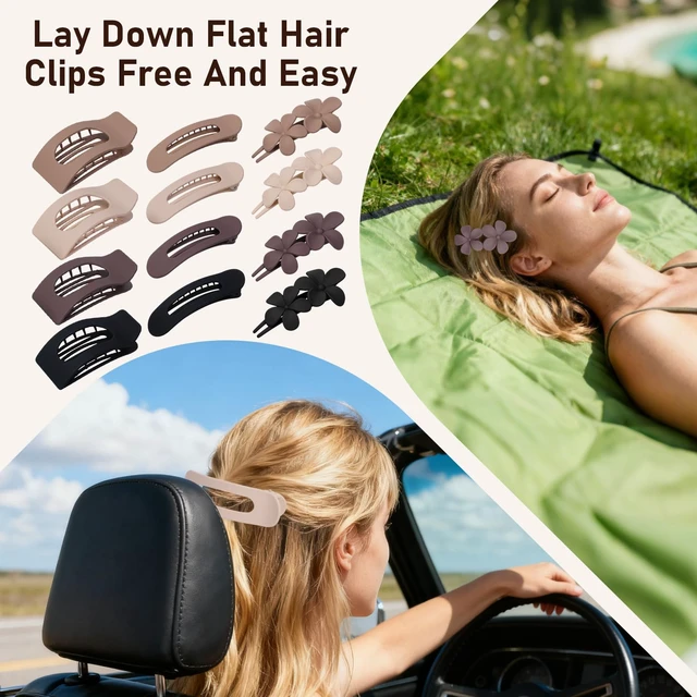 Alt view image 6 of 6 - Flat Hair Clips for Women Matte Neutral Square Claw Clips, Flat Barrettes & Flower Pins in Black, Blonde,Light Brown & Dark Brown, Soft Touch Hair Accessories for Thick & Thin Hair