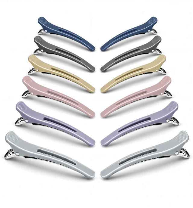 Main image of Hair Sectioning Clips, 12 Pack Duckbill Hair Clips | Removable Silicone Band | Matte Grip Design for Womens Styling, Cutting, Coloring, Blow Drying, Rollers, Makeup and Skincare