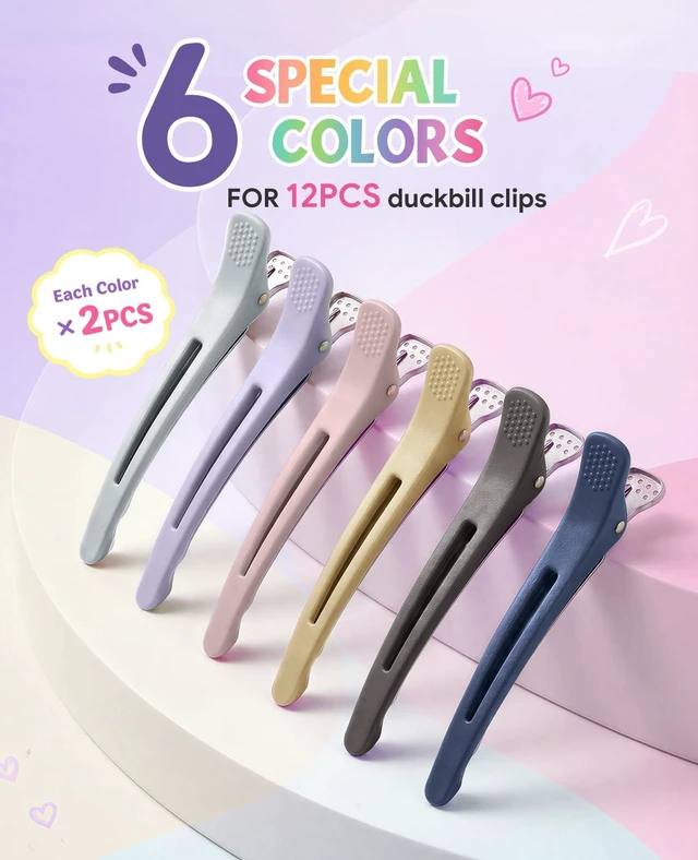 Alt view image 2 of 7 - Hair Sectioning Clips, 12 Pack Duckbill Hair Clips | Removable Silicone Band | Matte Grip Design for Womens Styling, Cutting, Coloring, Blow Drying, Rollers, Makeup and Skincare