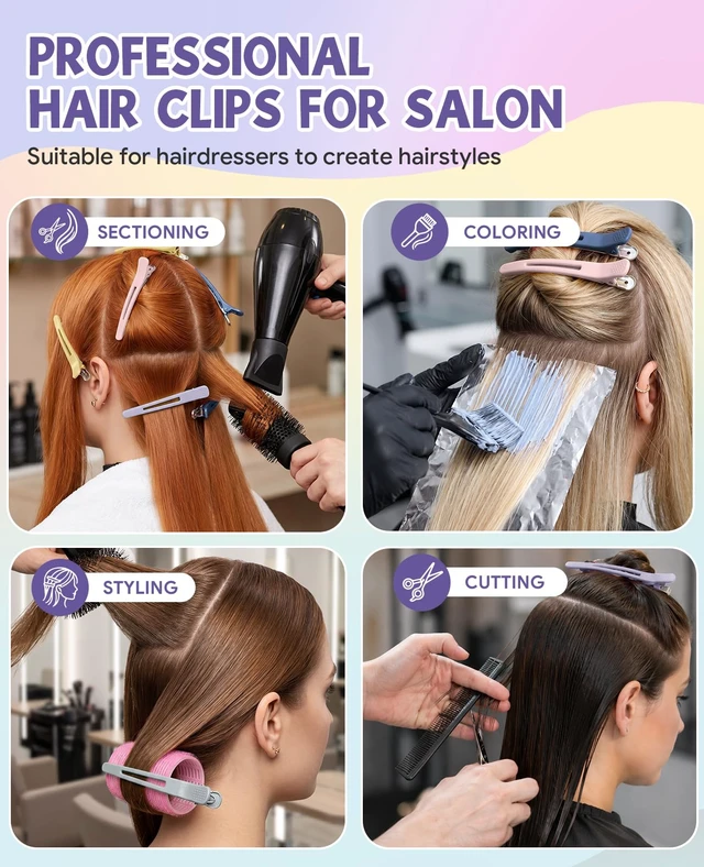 Alt view image 4 of 7 - Hair Sectioning Clips, 12 Pack Duckbill Hair Clips | Removable Silicone Band | Matte Grip Design for Womens Styling, Cutting, Coloring, Blow Drying, Rollers, Makeup and Skincare