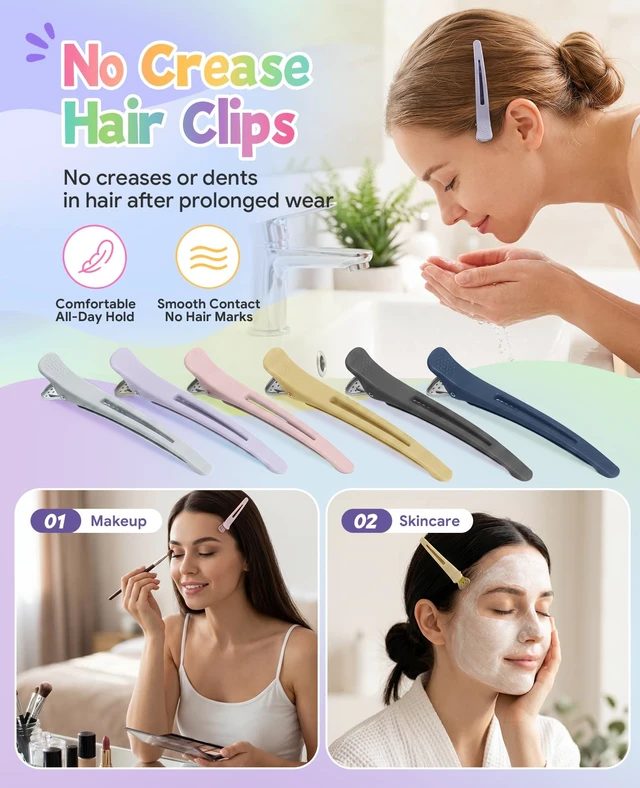 Alt view image 6 of 7 - Hair Sectioning Clips, 12 Pack Duckbill Hair Clips | Removable Silicone Band | Matte Grip Design for Womens Styling, Cutting, Coloring, Blow Drying, Rollers, Makeup and Skincare