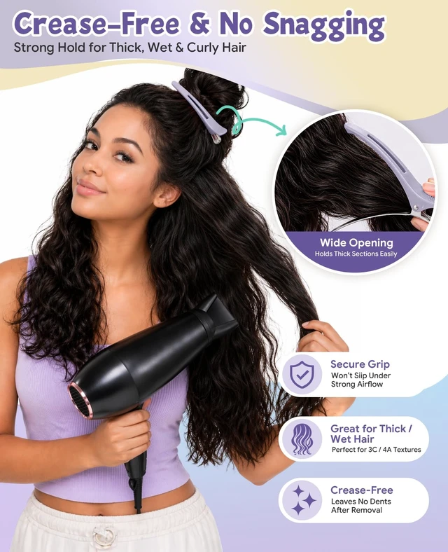 Alt view image 7 of 7 - Hair Sectioning Clips, 12 Pack Duckbill Hair Clips | Removable Silicone Band | Matte Grip Design for Womens Styling, Cutting, Coloring, Blow Drying, Rollers, Makeup and Skincare