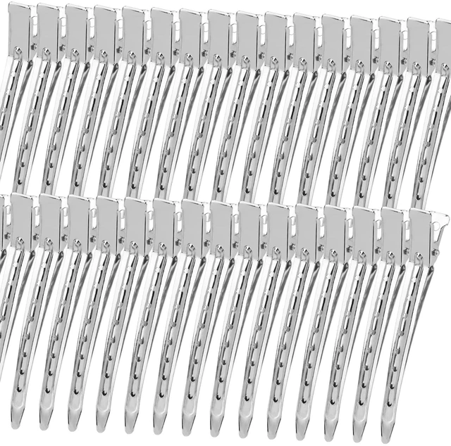 Main image of Duck Billed Clips, 30pcs 3.5 Inch Metal Alligator Curl Hair Clips with Holes for Styling, Coloring, Thick Hair Rollers, Salon Use, Silver