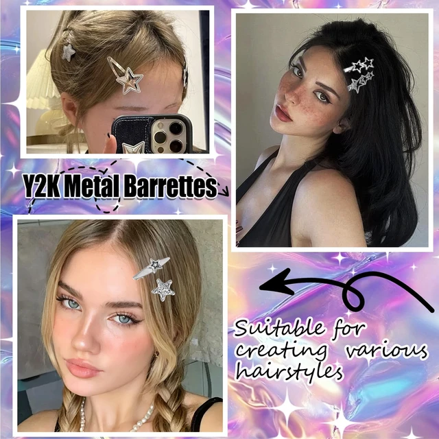 Alt view image 2 of 7 - Y2K Star Hair Clips, Silver Metal Non-Slip Barrettes Hairpin | 90s Retro Y2K Hair Clips for Women Girls, Cute 2000s Hair Accessories Cool Hairpin Set for Party or Daily Wear