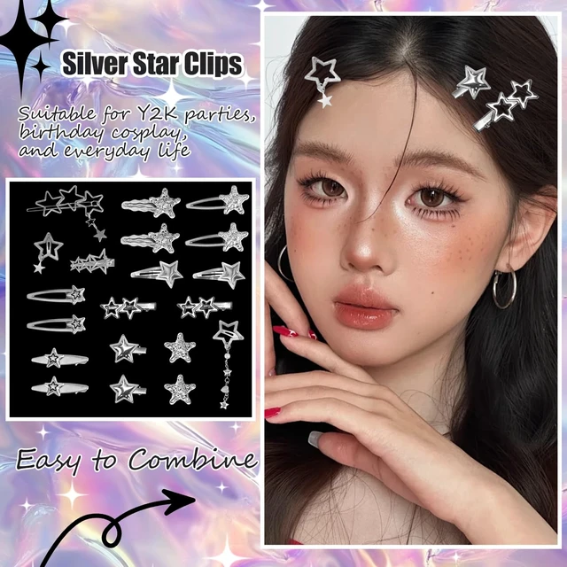 Alt view image 3 of 7 - Y2K Star Hair Clips, Silver Metal Non-Slip Barrettes Hairpin | 90s Retro Y2K Hair Clips for Women Girls, Cute 2000s Hair Accessories Cool Hairpin Set for Party or Daily Wear