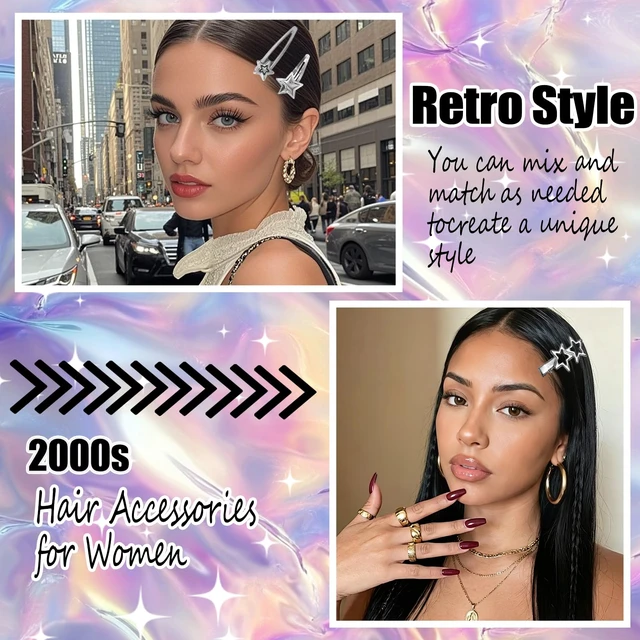 Alt view image 4 of 7 - Y2K Star Hair Clips, Silver Metal Non-Slip Barrettes Hairpin | 90s Retro Y2K Hair Clips for Women Girls, Cute 2000s Hair Accessories Cool Hairpin Set for Party or Daily Wear