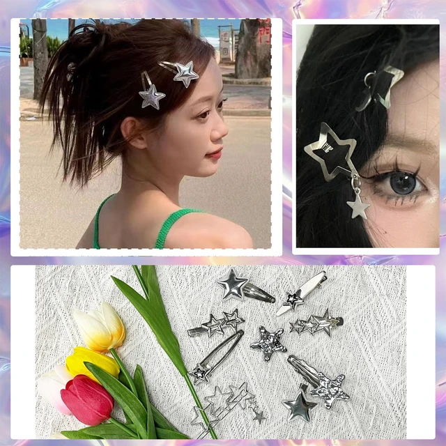 Alt view image 6 of 7 - Y2K Star Hair Clips, Silver Metal Non-Slip Barrettes Hairpin | 90s Retro Y2K Hair Clips for Women Girls, Cute 2000s Hair Accessories Cool Hairpin Set for Party or Daily Wear